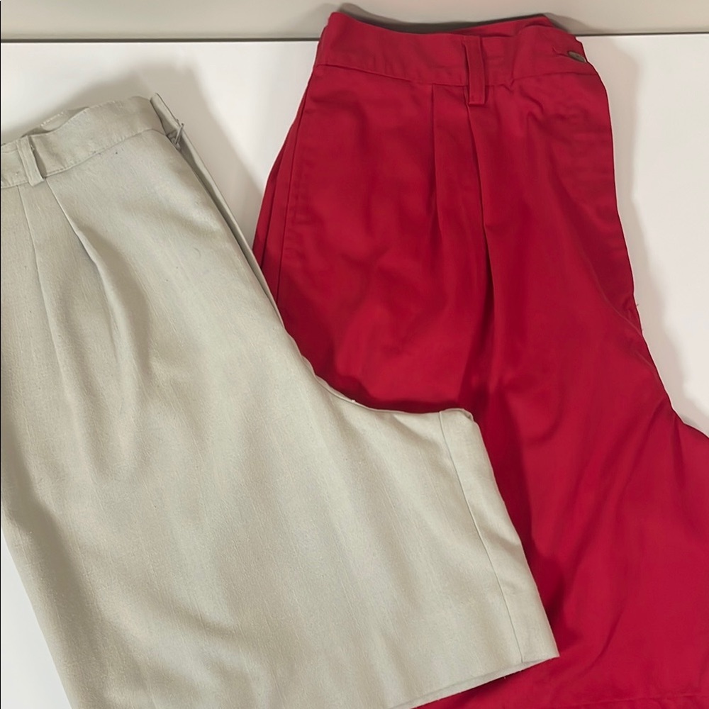 Womens Sz 18 Pleated Bermuda Shorts Bundle Red & Beige Pockets Elastic‎ Tailored